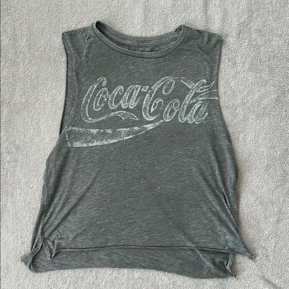 Coca-Cola Gray Grunge Sheer Crop Tank Top Muscle Tee XS